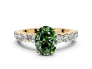 Shared-Prong Engagement Ring Setting for Fancy Green Oval Center with Graduated Accents and Prong Head in Yellow Gold