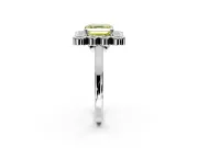 Cluster Halo Engagement Ring Setting for Fancy Yellow Asscher Cut Center with Milgrain Bezel Accents and Prong Head in Platinum