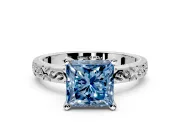Solitaire Engagement Ring Setting for Fancy Blue Princess Cut Center with Scrollwork Band and Prong Head in Sterling Silver