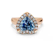 Halo Engagement Ring Setting for Fancy Blue Heart-Shaped Center with Square Band and Prong Head in Rose Gold