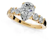 5 Stone Engagement Ring Setting for Pear-Shaped Center with Plain Band and Prong Head in Yellow Gold