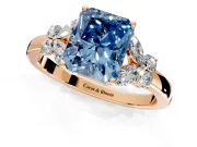 Solitaire Engagement Ring Setting for Fancy Blue Radiant Cut Center with Marquise Flower Shoulders and Prong Head in Rose Gold