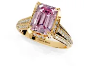 Solitaire Engagement Ring Setting for Fancy Pink Emerald Cut Center with Accented Split Shank and Prong Head in Yellow Gold