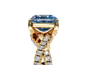 Solitaire Engagement Ring Setting for Fancy Blue Asscher Cut Center with Narrow Twist Pave Band and Prong Head in Yellow Gold