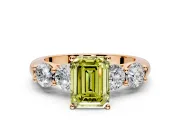 5 Stone Engagement Ring Setting for Fancy Yellow Emerald Cut Center with Graduated Accents and Prong Head in Rose Gold