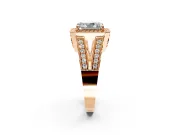 Halo Engagement Ring Setting for Radiant Cut Center with Milgrain Split Shank and Prong Head in Rose Gold