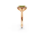 Starburst Halo Engagement Ring Setting for Fancy Yellow Emerald Cut Center with Thin Round-Wire Band and Prong Head in Rose Gold