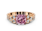 Cluster Engagement Ring Setting for Fancy Pink Cushion Cut Center with Bezel Accent Clusters and Prong Head in Rose Gold
