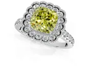 Milgrain Floral Halo Engagement Ring Setting for Fancy Yellow Cushion Cut Center with Pave Band and Prong Head in Sterling Silver