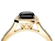 Halo Engagement Ring Setting for Fancy Black Radiant Cut Center with Pave Accents, Heart Basket and Prong Head in Yellow Gold