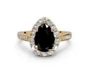 Floral Halo Engagement Ring Setting for Fancy Black Pear-Shaped Center with Large Halo Accents and Prong Head in Yellow Gold