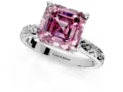 Solitaire Engagement Ring Setting for Fancy Pink Asscher Cut Center with Scrollwork Band and Prong Head in Sterling Silver