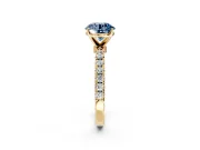 Open Basket Engagement Ring Setting for Fancy Blue Round Cut Center with Pave Band and Prong Head in Yellow Gold