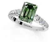 Solitaire Engagement Ring Setting for Fancy Green Emerald Cut Center with Partway Pave Band and Prong Head in Platinum