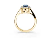 Floral Halo Engagement Ring Setting for Fancy Blue Emerald Cut Center with Large Halo Accents and Prong Head in Yellow Gold