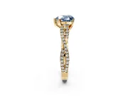 Solitaire Engagement Ring Setting for Fancy Blue Heart-Shaped Center with Twisted Pave Split Shank and Prong Head in Yellow Gold
