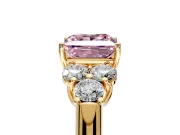 Cluster Engagement Ring Setting for Fancy Pink Princess Cut Center with Round Cut Accent Frame and Prong Head in Yellow Gold