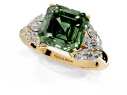 Leaf Cluster Engagement Ring Setting for Fancy Green Asscher Cut Center with Marquise Accents and Prong Head in Yellow Gold