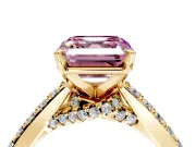 Solitaire Engagement Ring Setting for Fancy Pink Asscher Cut Center with Crossover Accents and Prong Head in Yellow Gold