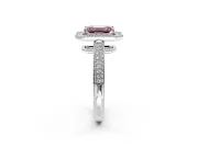 Milgrain Halo Engagement Ring Setting for Fancy Pink Emerald Cut Center with Three-Sided Pave Band and Prong Head in Sterling Silver