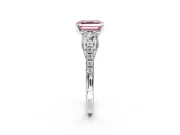 3 Stone Engagement Ring Setting for Fancy Pink Asscher Cut Center with Crossover Basket, Pave Band and Prong Head in Sterling Silver