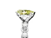 Solitaire Engagement Ring Setting for Fancy Yellow Pear-Shaped Center with Beaded Bezel Station Band and Prong Head in White Gold