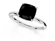 Hidden Halo Engagement Ring Setting for Fancy Black Cushion Cut Center with Thin Rounded Band and Prong Head in Platinum