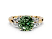 Solitaire Engagement Ring Setting for Fancy Green Round Cut Center with Marquise Flower Shoulders and Prong Head in Yellow Gold