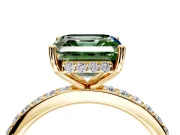 Solitaire Engagement Ring Setting for Fancy Green Asscher Cut Center with Fine Pave Band and Prong Head in Yellow Gold