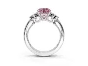 Cluster Engagement Ring Setting for Fancy Pink Round Cut Center with Bezel Accent Clusters and Prong Head in Platinum