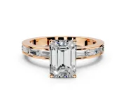 Solitaire Engagement Ring Setting for Emerald Cut Center with Channel Baguette Band and Prong Head in Rose Gold