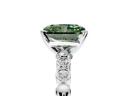 Solitaire Engagement Ring Setting for Fancy Green Radiant Cut Center with Bezel-Dot Beaded Band and Prong Head in Sterling Silver