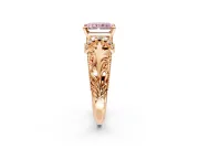 Solitaire Engagement Ring Setting for Fancy Pink Radiant Cut Center with Filigree Accent Basket and Prong Head in Rose Gold