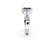 Halo Engagement Ring Setting for Fancy Blue Emerald Cut Center with Wide Band, Inlaid Accent Row and Prong Head in Platinum