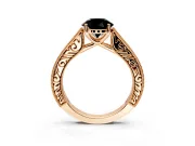 Solitaire Engagement Ring Setting for Fancy Black Round Cut Center with Engraved Pave Band and Prong Head in Rose Gold