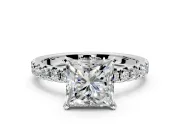 Solitaire Engagement Ring Setting for Princess Cut Center with Large Accents and Prong Head in Platinum