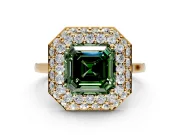 Halo Engagement Ring Setting for Fancy Green Asscher Cut Center with Plain Tapered Band and Prong Head in Yellow Gold
