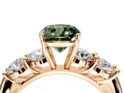 5 Stone Engagement Ring Setting for Fancy Green Cushion Cut Center with Graduated Accents and Prong Head in Rose Gold