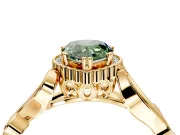 Halo Engagement Ring Setting for Fancy Green Pear-Shaped Center with Leaf Motif Split Shank and Prong Head in Yellow Gold