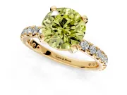 Solitaire Engagement Ring Setting for Fancy Yellow Round Cut Center with Shared-Prong Accents and Prong Head in Yellow Gold