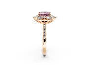 Floral Halo Engagement Ring Setting for Fancy Pink Princess Cut Center with Pave Accents and Prong Head in Rose Gold