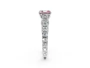 Solitaire Engagement Ring Setting for Fancy Pink Asscher Cut Center with Pave Cathedral Shoulders and Prong Head in Platinum