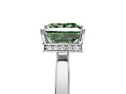 Hidden Halo Engagement Ring Setting for Fancy Green Princess Cut Center with Wide Flat Plain Band and Prong Head in White Gold