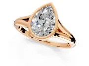 Solitaire Engagement Ring Setting for Pear-Shaped Center with V Split Shank and Bezel Head in Rose Gold