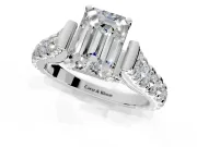 Solitaire Engagement Ring Setting for Emerald Cut Center with Pave Cathedral Shoulders and Prong Head in Platinum