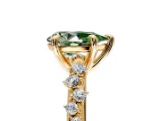 Solitaire Engagement Ring Setting for Fancy Green Pear-Shaped Center with Trailing Leaf Accent Band and Prong Head in Yellow Gold