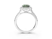 Milgrain Floral Halo Engagement Ring Setting for Fancy Green Princess Cut Center with Pave Band and Prong Head in Platinum