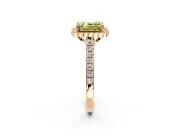 Milgrain Floral Halo Engagement Ring Setting for Fancy Yellow Asscher Cut Center with Pave Band and Prong Head in Rose Gold