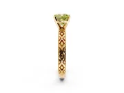 Solitaire Engagement Ring Setting for Fancy Yellow Cushion Cut Center with Milgrain X Pattern Band and Prong Head in Yellow Gold