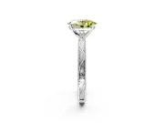 Solitaire Engagement Ring Setting for Fancy Yellow Oval Center with Engraved Milgrain Band and Prong Head in Sterling Silver